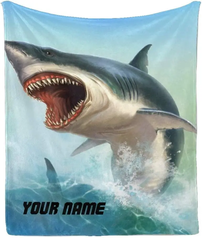 

Одеяло CUXWEOT на заказ с именем и текстом, персонализированное супермягкое флисовое покрывало с морской волной акулой для дивана или кровати