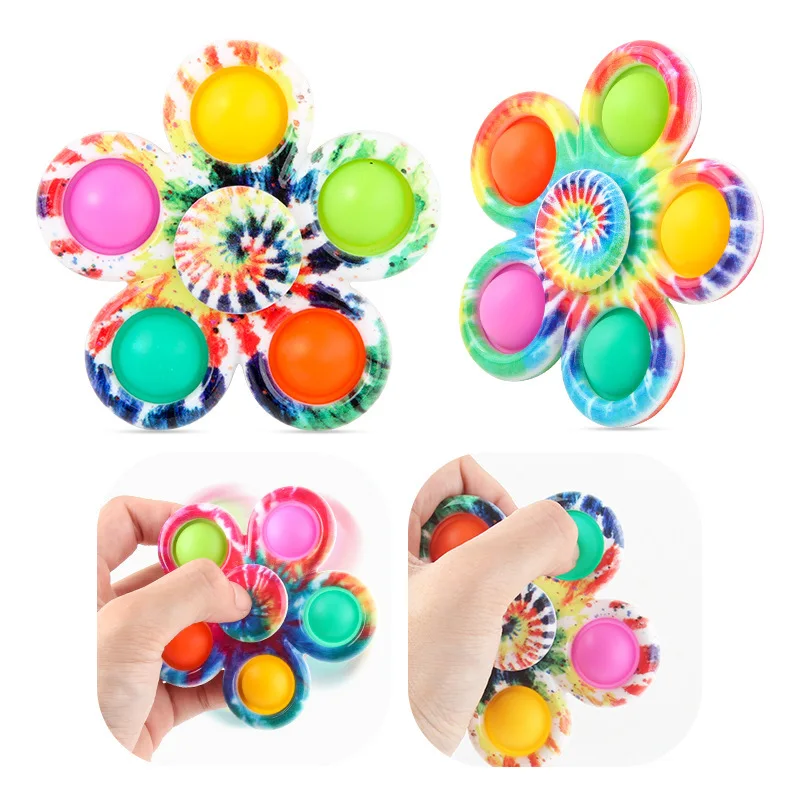 

Tie Dye Fidget Spinner Push Pop Bubble Fingertip Toy Stress Relief Hand Spinners Illusion Sensory Toy Decompression Dimple Gyros