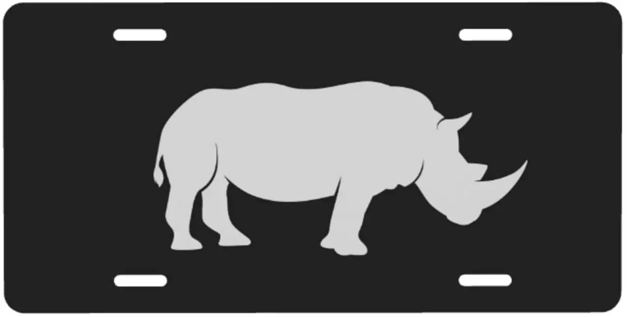 

Car Front License Plate Cute Rhino License Plate Decorative Vanity Tag Metal Car Plate Novelty Aluminum Home Decoration
