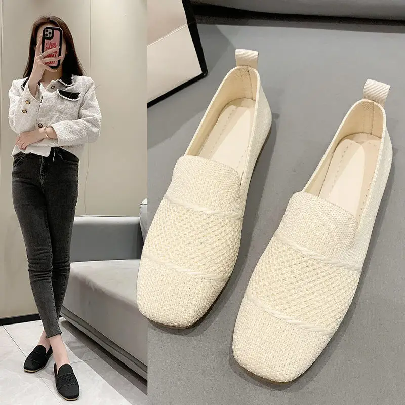 

2023 Summer New Knitted Flat Bottom Women's Single Shoe Fashionable Lightweight Single Shoes for Women Breathable Women Shoes