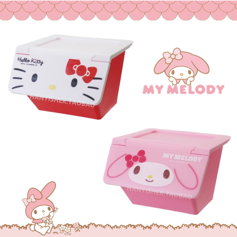 

Cartoon Hello Kitty Desktop Flip Storage Box Kawaii Sanrio Kuromi Melody Jewelry Organizer Box Stackable Dustproof Storage Case