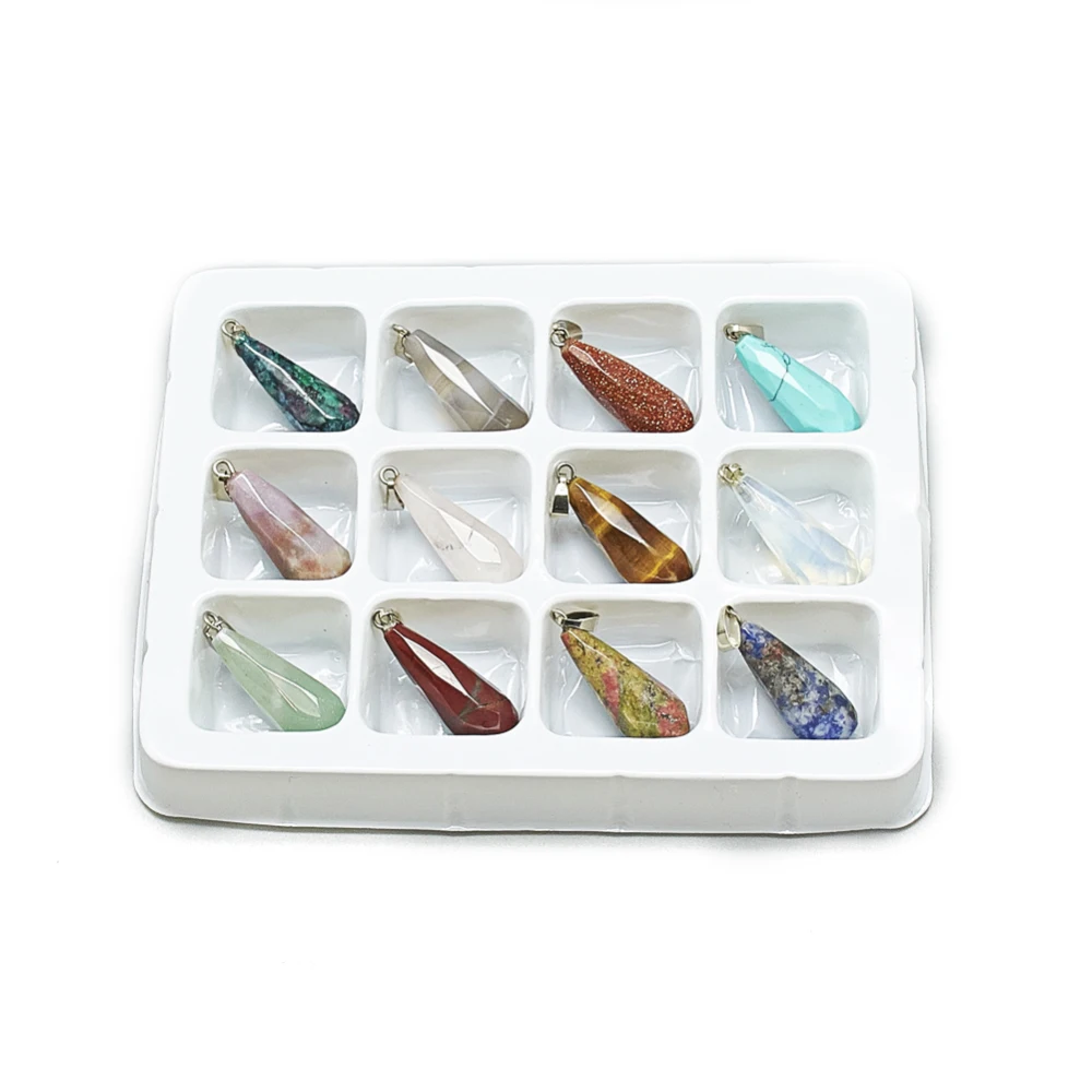 

2 Boxes Natural & Synthetic Mixed Stone Pendants with Stainless Steel Snap on Bails Faceted Teardrop 12pcs/box Wholesale Jewelry