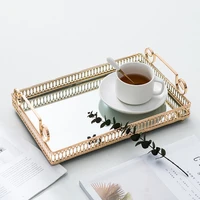 european glass metal storage tray gold decor luxury home decor jewelry display living room mirror glass tea tray table storage
