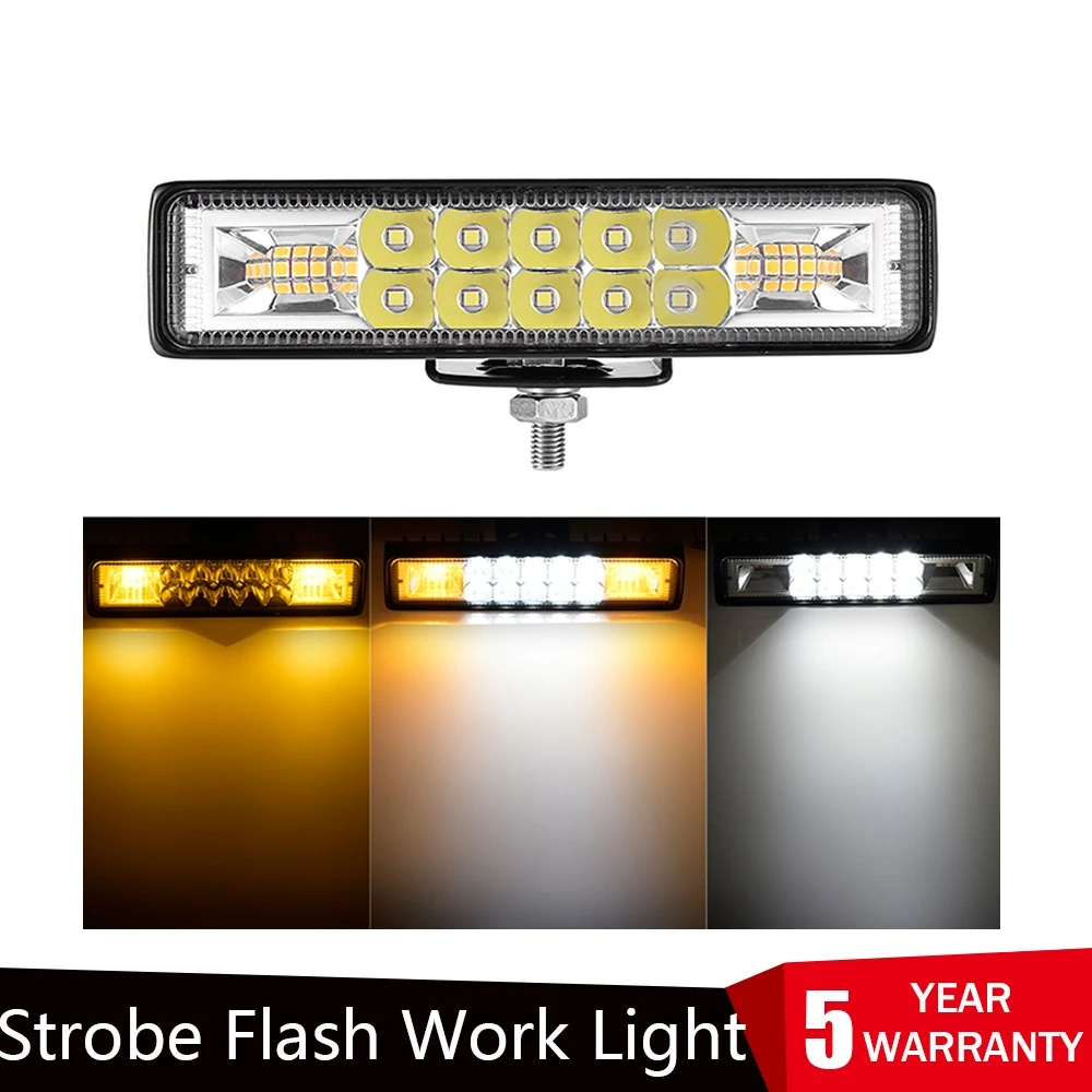 

LED Work Light Bar 48W Strobe Flash Combo Beam White Yellow For Offroad Atv Suv Motorcycle Truck Trailer Car Accessories 12V