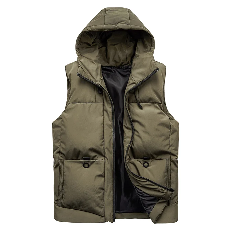 

Autumn Winter Men Thick Sleeveless Cotton Padded Vest Men Harajuku Hooded Vest Jacket Male Clothing Parka Waistcoat 6XL 7XL