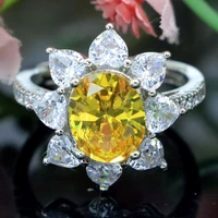 18x17mm lovely cute 4 6g golden citrine white cz women birthday gift silver ring fine jewelry wholesale