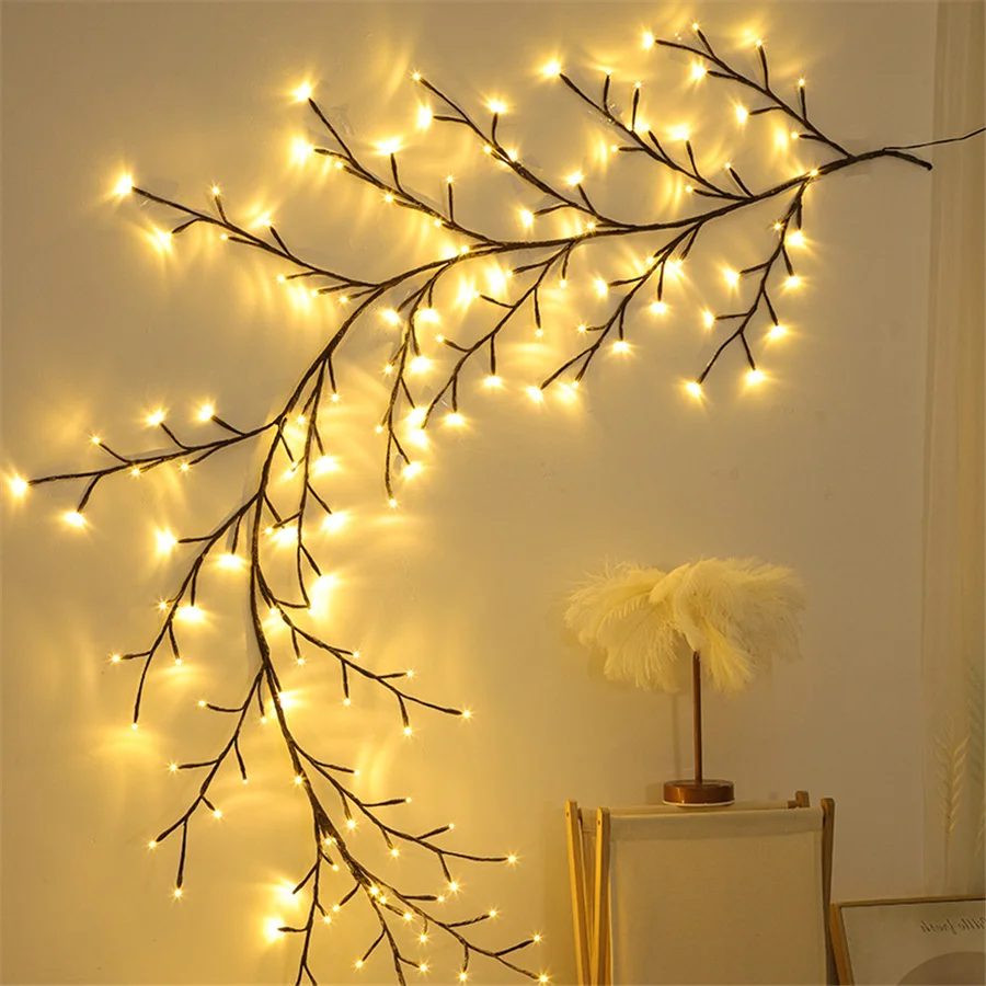 New Year 7.5FT 144LED Christmas Garland Fairy Lights EU/US Plug Flexible DIY Willow Vine String Lights for Party Wall Room Decor