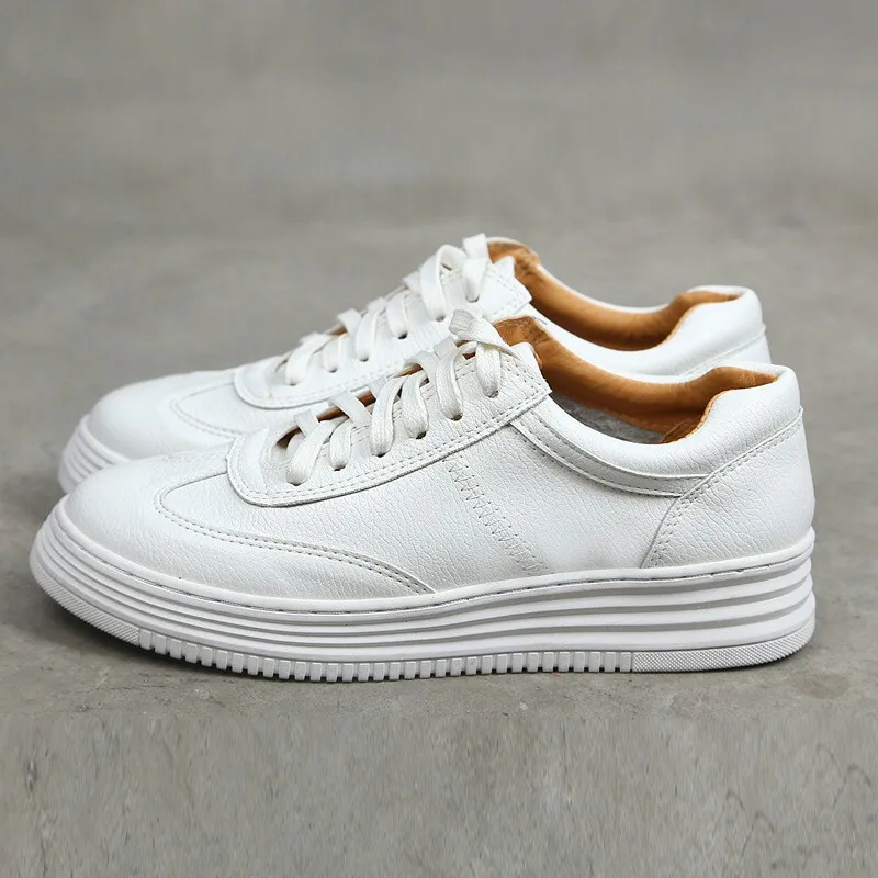 

College Girls Chunky Platform Sneakers Women Casual Flats Shoe Zapatillas Deportivas Mujer Plus Size 43 White Leather Shoes