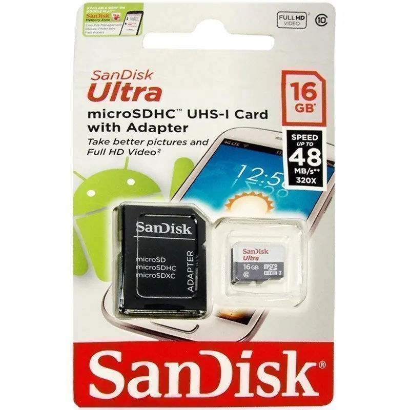 Карта памяти SanDisk MicroSDHC Ultra 16GB Class 10 скорость чтения 80Мб/сек (с - Цена: 701