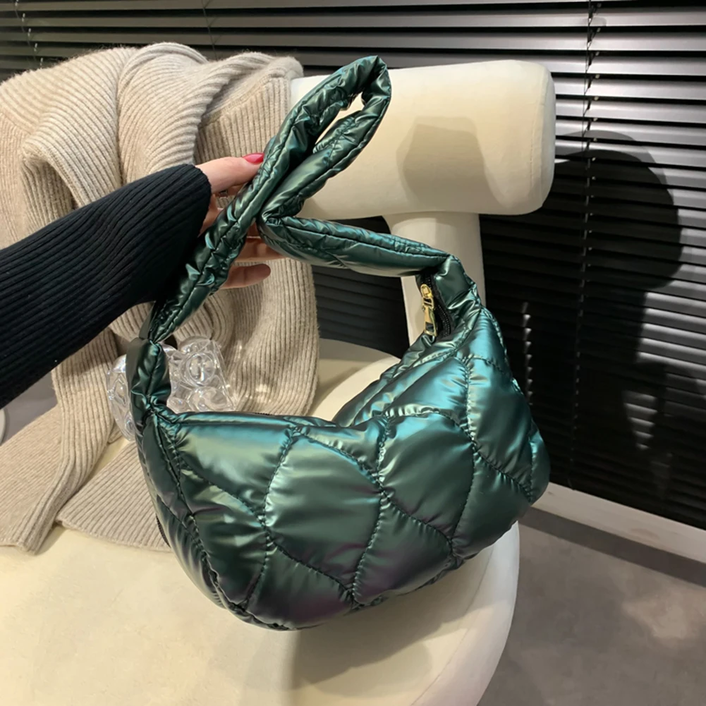 

Small Handbag For Women Cotton Padded Shoulder Bag Ladies Tote Purse Underarm Bag Rhombus Pattern Down Bag Female Quilted Purse