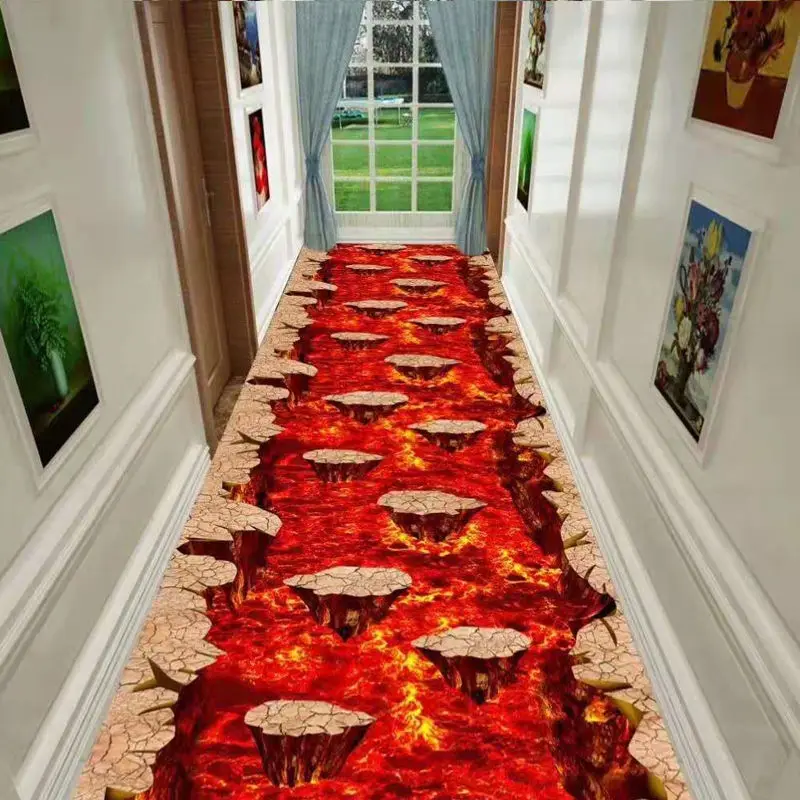 

Fire Lava Hallway Corridor 3D Carpet Living Room Area Rug Ocean Dolphin Kid Bedroom Mat Kitchen Rug Anti-Slip Entrance Doormat