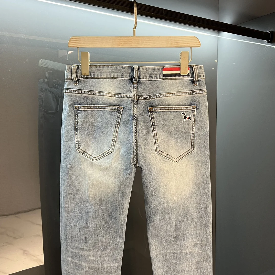 TB Jeans Fashion Puppy Striped Designer Style New Korea Men's Jeans Four Seasons Jeans Straight Regular Stretch Denim Trousers