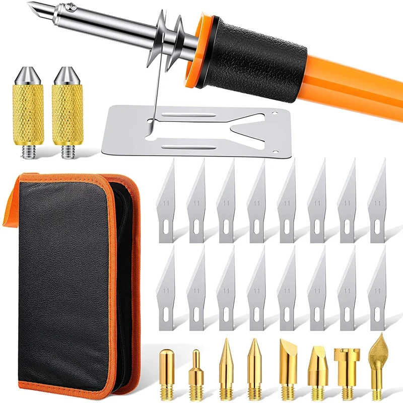 

30 Pcs Electric Hot Knife Cutter Tools Stencil Cutter Wood Burning Tool For Cutting Carving Soft Thin Foam Cloth US Plug