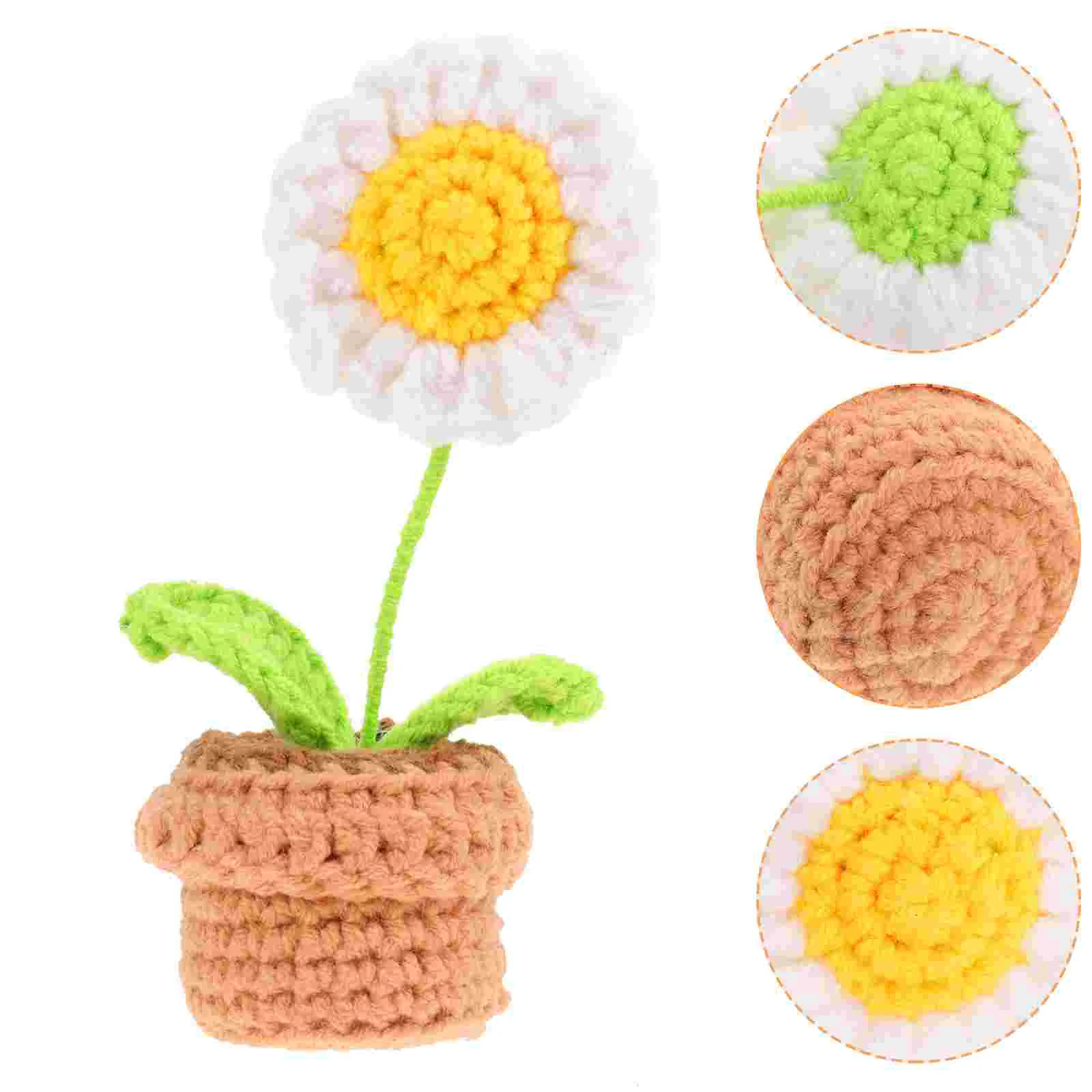 

Crochet Flower Knitted Flowers Bouquet Artificial Pattern Sunflower Gift Potted Rose Roses Handmade Pot Knitting Yarn Daisy Hand