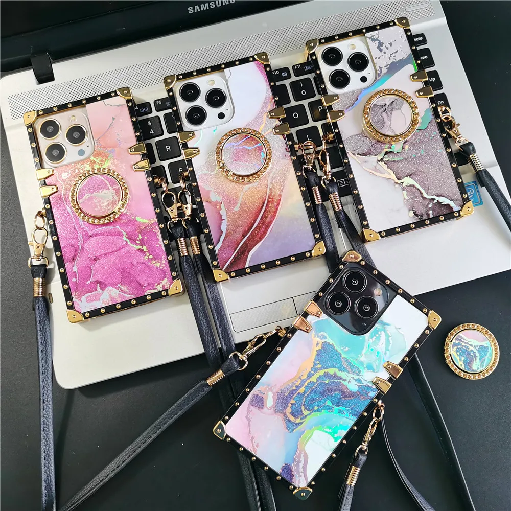 

Luxury Colorful Marble Glitter Quicksand Case For Google Pixel 7 Pro Soft Square Bracket Lanyard Cover For Google Pixel 6 Pro 6A