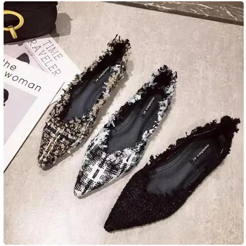 Туфли женские с острым носком балетки без застежки лоферы плоская подошва стиль