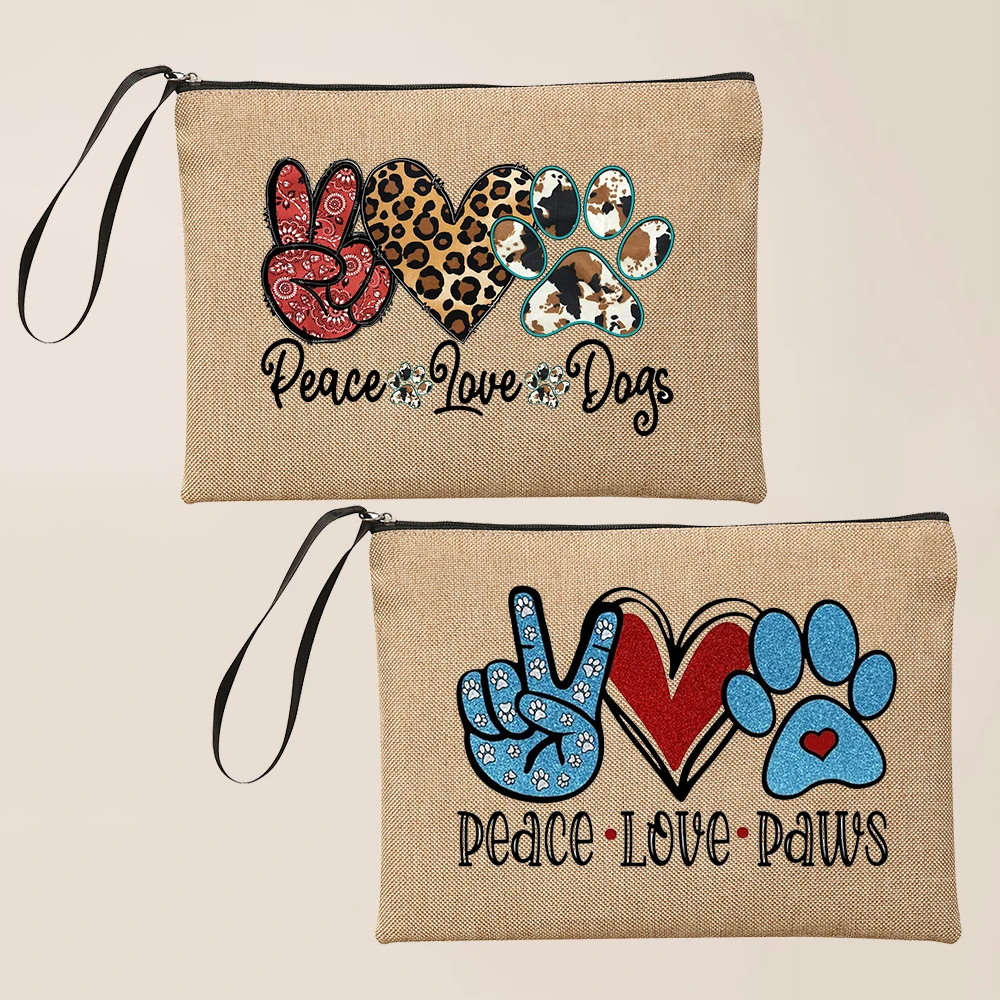 

Pug Gifts for Dog Lovers Peace Love Dogs Funny Dogs Paws Makeup Bag Cosmetic Cute Toiletry Bag Pug Coin Purse Zipper Pouch