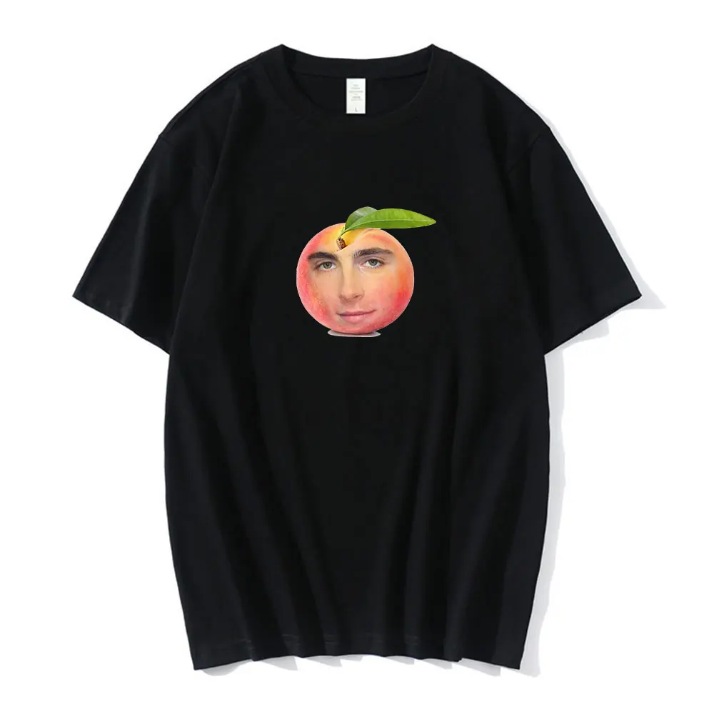 Timothee Chalamet Peach Design T Shirt Harajuku Streetwear Tops Summer Men's 100% Cotton Oversized T-shirts Couples Tees Unisex