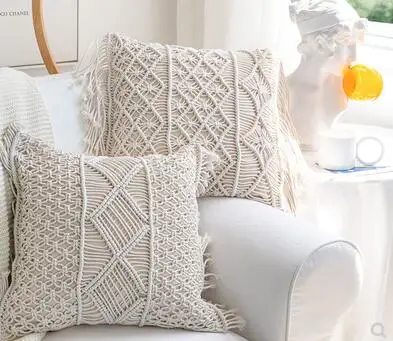 

retro pastoral crocheted cushion cover pillowcase with fringes
