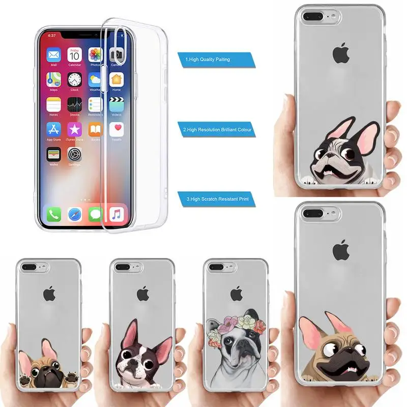

Pug Dog French Bulldog Phone Case for iPhone 11 12 13 mini pro XS MAX 8 7 6 6S Plus X 5S SE 2020 XR clear case