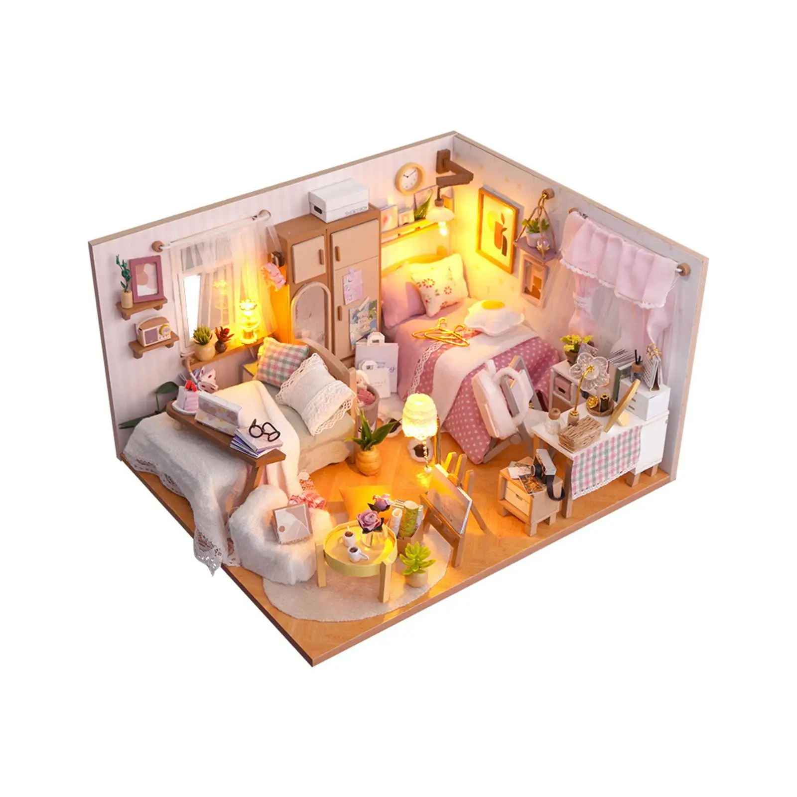 

Wooden Miniature Dollhouse Kits Easy to Assemble for Boys Girls Perfect Gift Artwork with Lights Fashion Doll House Model