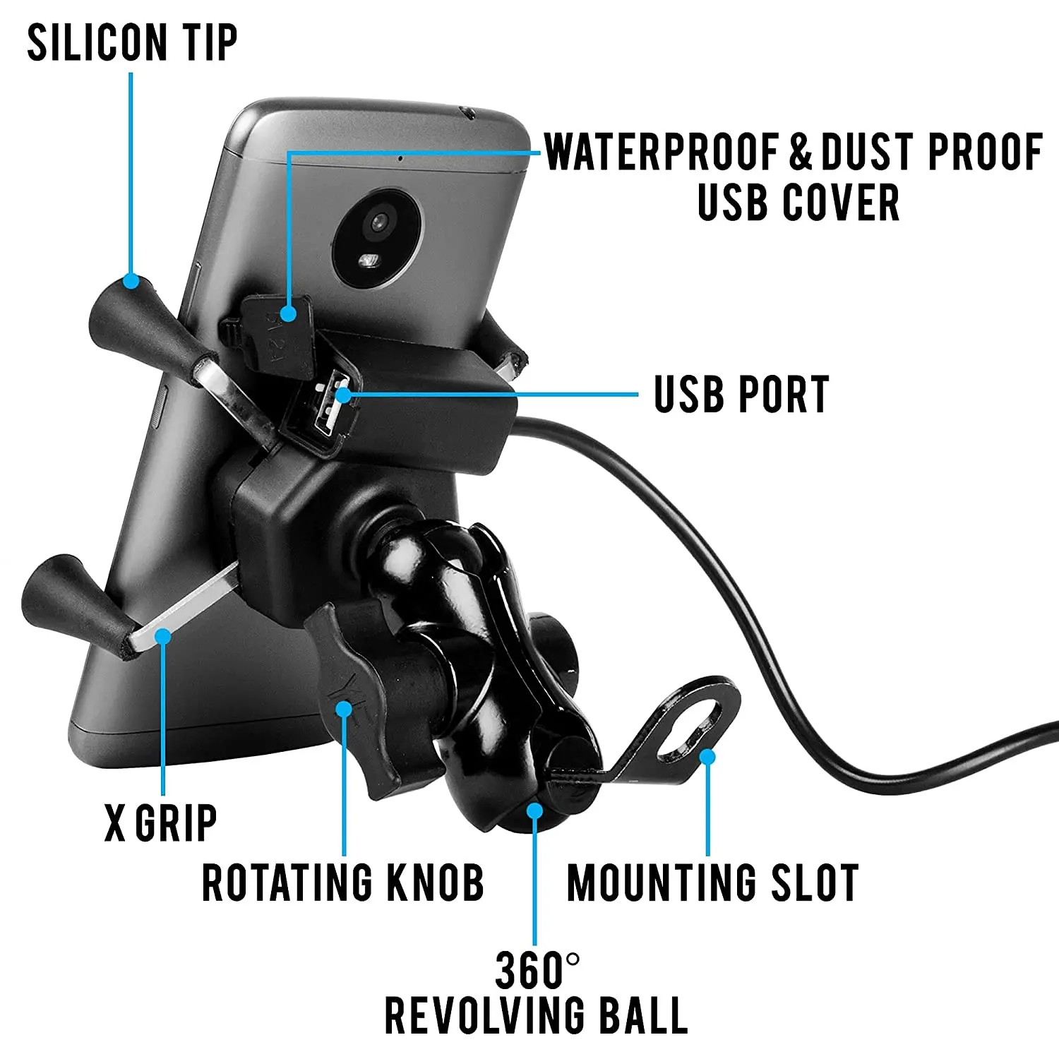 Universal Bike Motorcycle Phone Mount With USB Charger Mount Bracket 360° Rotation Bicycle Mirror GPS Phone Holder for 3.5-6.5
