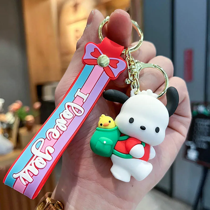 Kawaii милый рюкзак Sanrio Pochacco 3D кукла автомобильный брелок кулон женская сумка