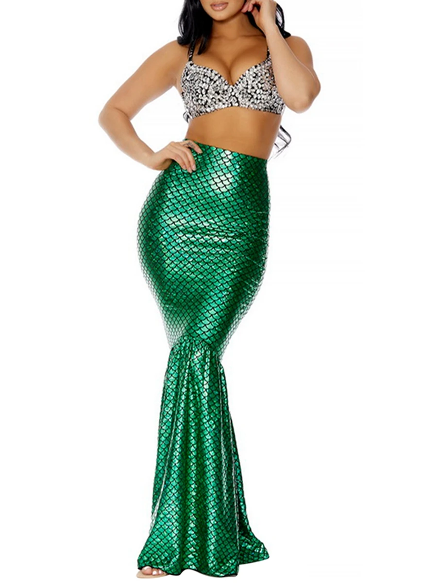 

Women Halloween Mermaid Costumes High Waist Bodycon Fishtail Skirt for Cosplay Masquerade Role-Playing Party Outfits