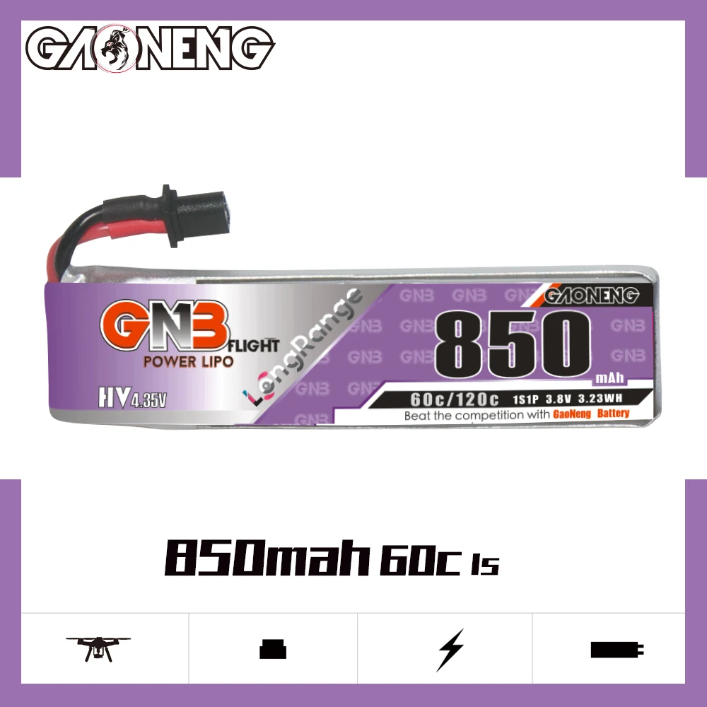 

GAONENG GNB 850mAh HV 1S 60C 120C 3,8 V Cabled A30 LiPo батарея Yinywhoop Tiny7 PowerWhoop Квадрокоптер для тараканов
