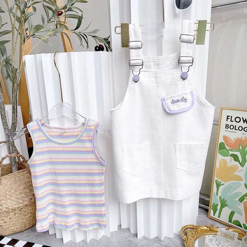 

Летняя детская одежда для девочек, наряды, футболка в полоску + платье-майка, одежда для маленьких девочек, детская одежда, костюмы, одежда для маленьких девочек, 2 шт.