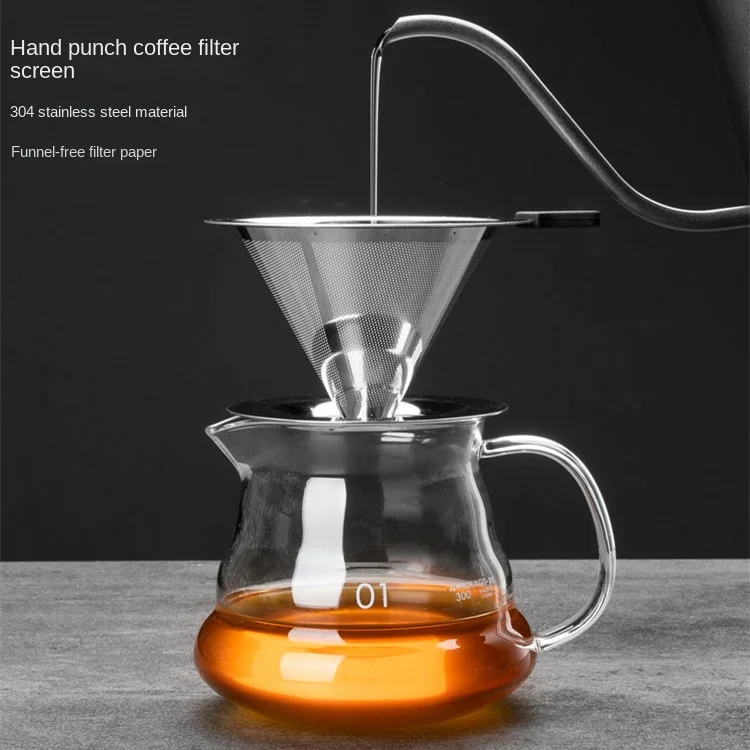 

Funnel Cone Filter Hand-brewed Coffee Funnel Filter 304 Stainless Steel Double-layer Filter Filter-free Filter Cup Portable