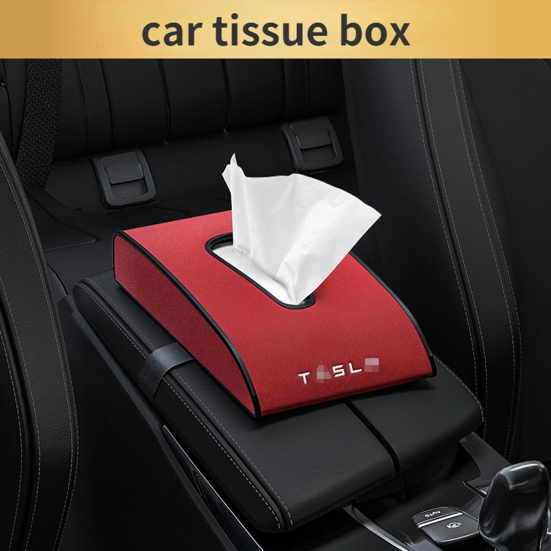 

For Tesla car tissue box interior decoration supplies armrest box creative multi-functional car paper box ABS plastic suede
