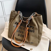 korean style letters canvas large tote shoulder bags for women summer 2022 trend fashion chain shopper commuter ladies handbags