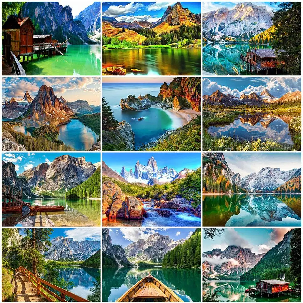 Landscape Series Cross Stitch 14CT metallic aida Ecological Cotton Thread   Embroidery Home Green scenery in the mountains