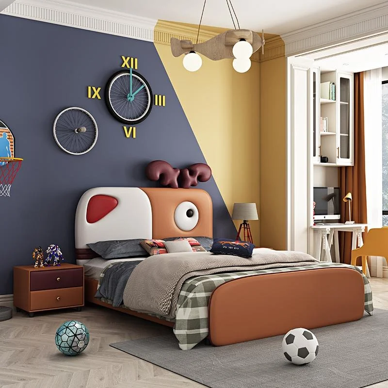

Light Luxury Lovely Children Beds Brown Boy Leather Children Bed Gril Small Apartment Camas De Dormitorio Bedroom Furniture