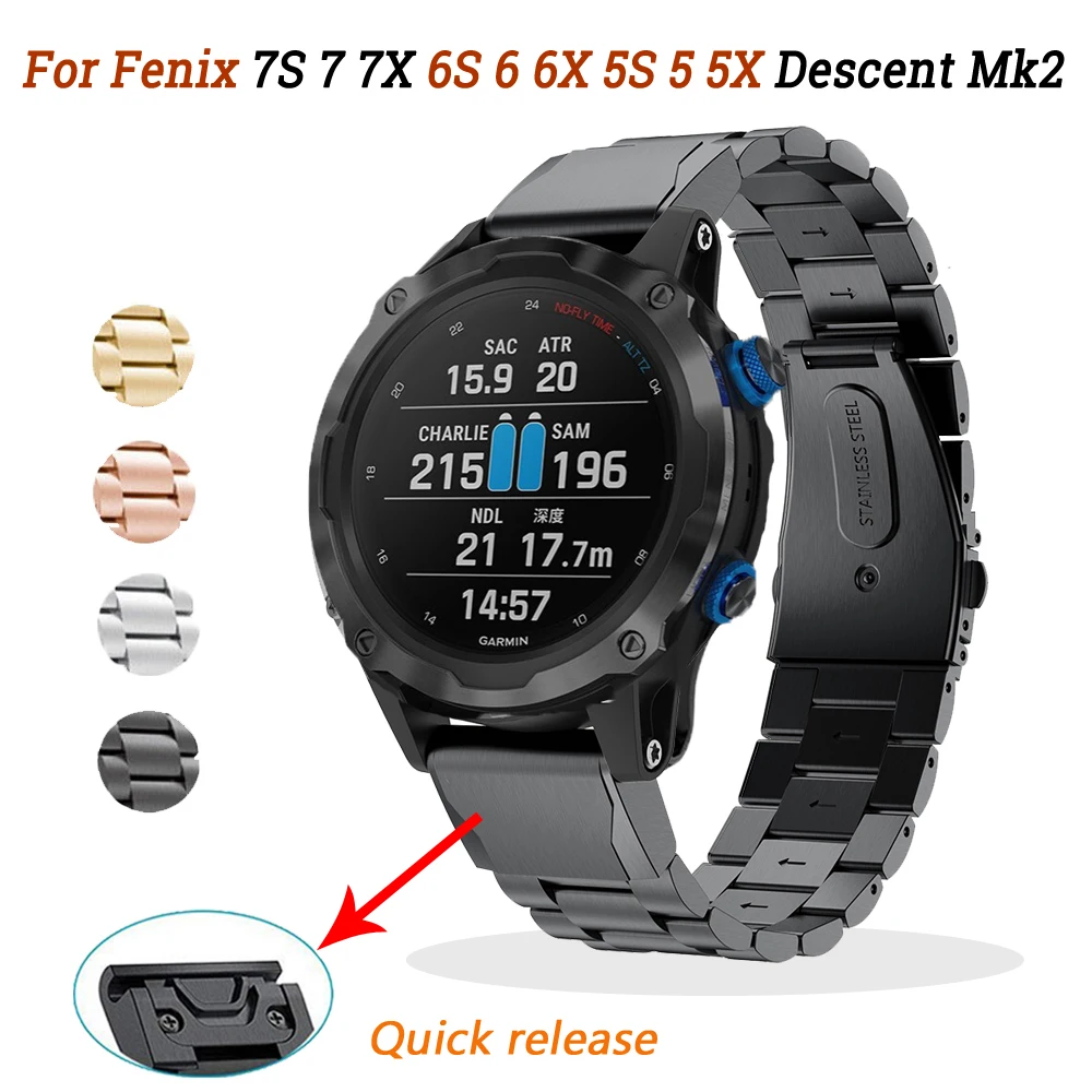 20 22 26mm Stainless Steel Strap For Garmin Fenix 7 7S 7X 6 6X Pro 5 5X Plus MK2 Watch Wrist Band QuickFit Metal Bracelet Correa