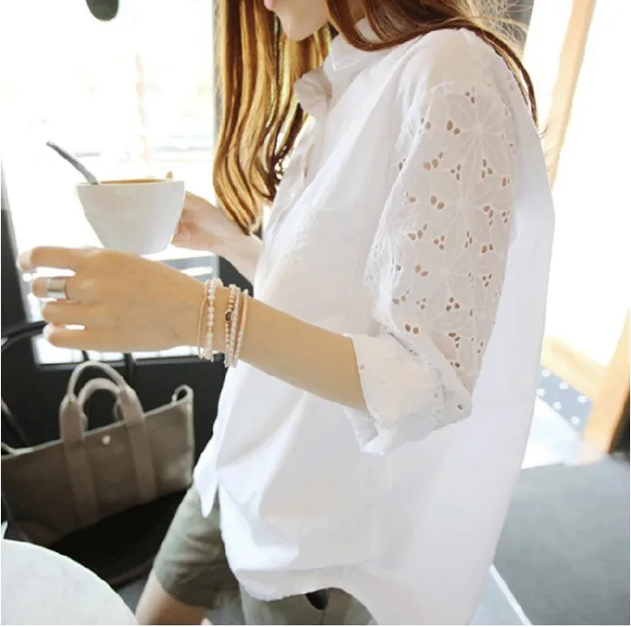

2022 Summer New Fashion Long-sleeved Shirts Women Mid-length White Shirts Cotton Loose and Thin Tops Boutique Clothing