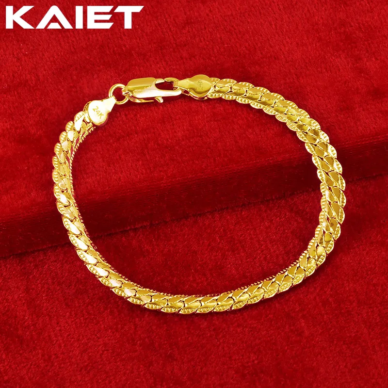 

KAIET 24K Gold Color 6mm Men Side Chain Bracelet For Women Weddings Engagements Fashion Accessories Jewelry