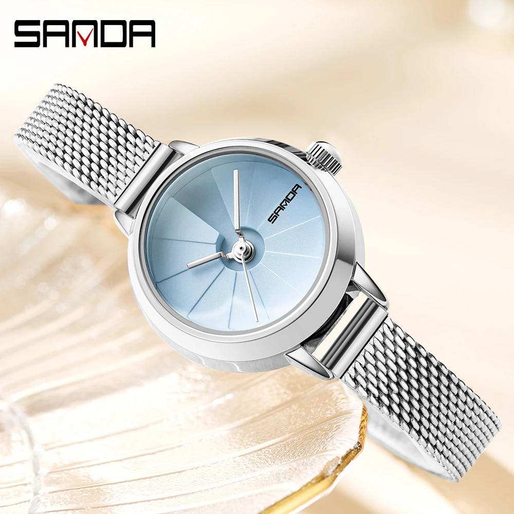 SANDA Top Brand Women Watches Fashion Ladies Bracelet silvery Mesh Strap Luxury Casual Quartz Wristwatch Relogio Feminino 1113 enlarge