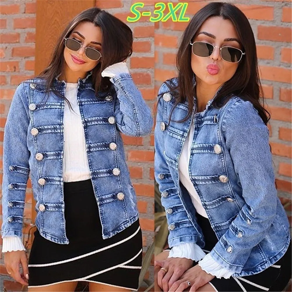 

Denim Coat Women Spring Coats 2021 Double-Breasted Denim Jacket for Woman S-3XL Retro Vintage Loose Fashion Jackets Plus Size
