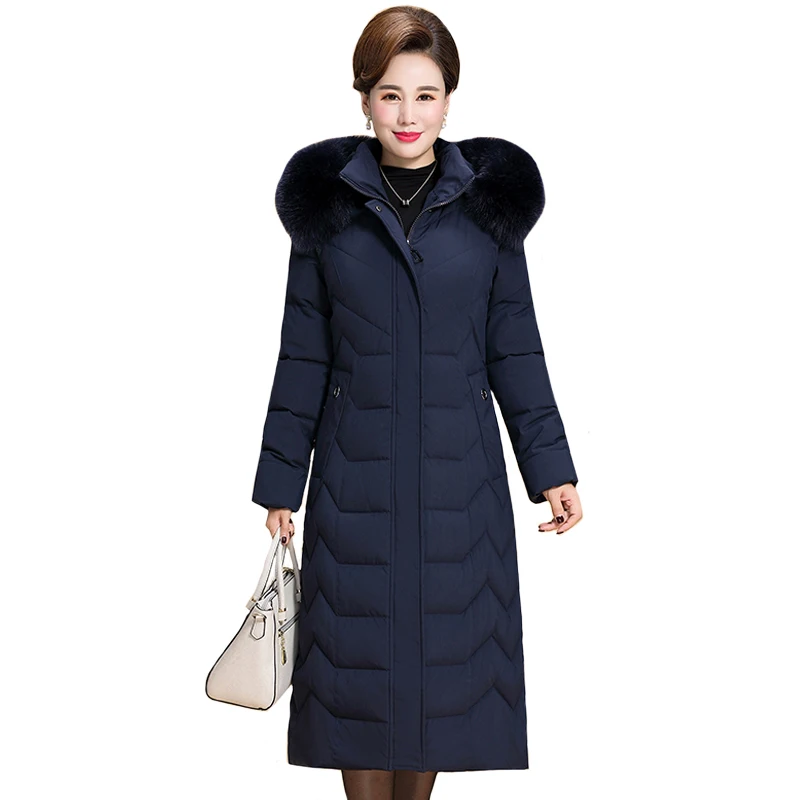 2022 Warm Winter Jacket Women Long Parkas Hooded Fur Collar Slim Thicken Down Cotton Jacket Winter Coat Woman Outerwear