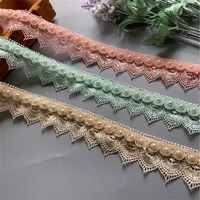 1 yard pink greeen gold pearl tassel plum flowers lace trimmings ribbons beaded lace fabric embroidered sewing wedding dress diy