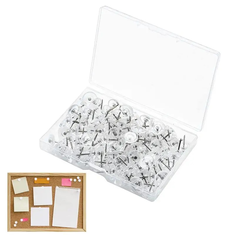 

Push Pins Transparent Gear Tacks Pushpins 100pcs Offices Accessories Decorative Flat Pins for Photo Wall Bulletin Board Feature