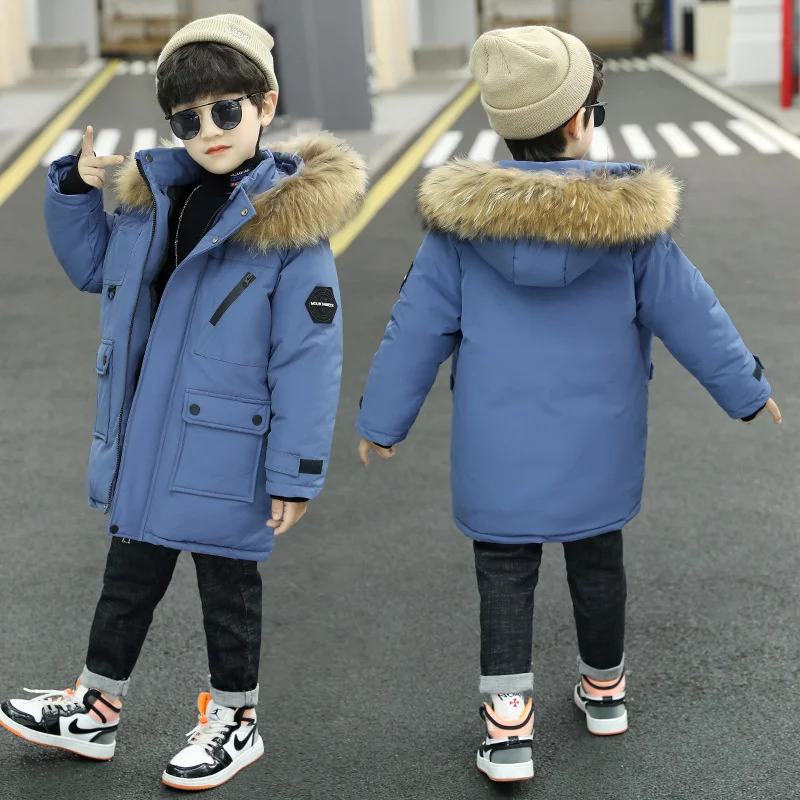 Winter Boys Parkas Coat For 2023 New Thick Warm Fashion Big Fur Collar Padded Cotton Jackets High Quality