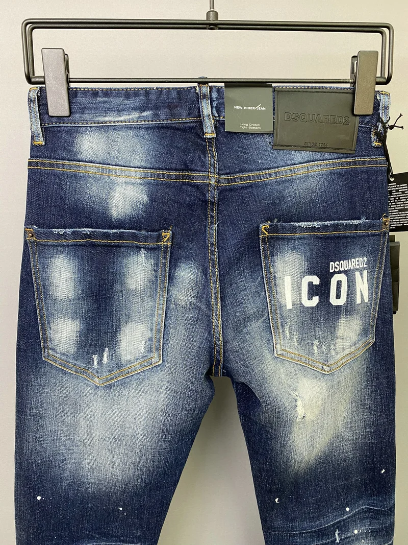 NEW Men‘'s Dsquared2 Buttons Jeans Ripped For Male Skinny  Pants Men's Denim Trousers Top Quality Slim Jeans 9826