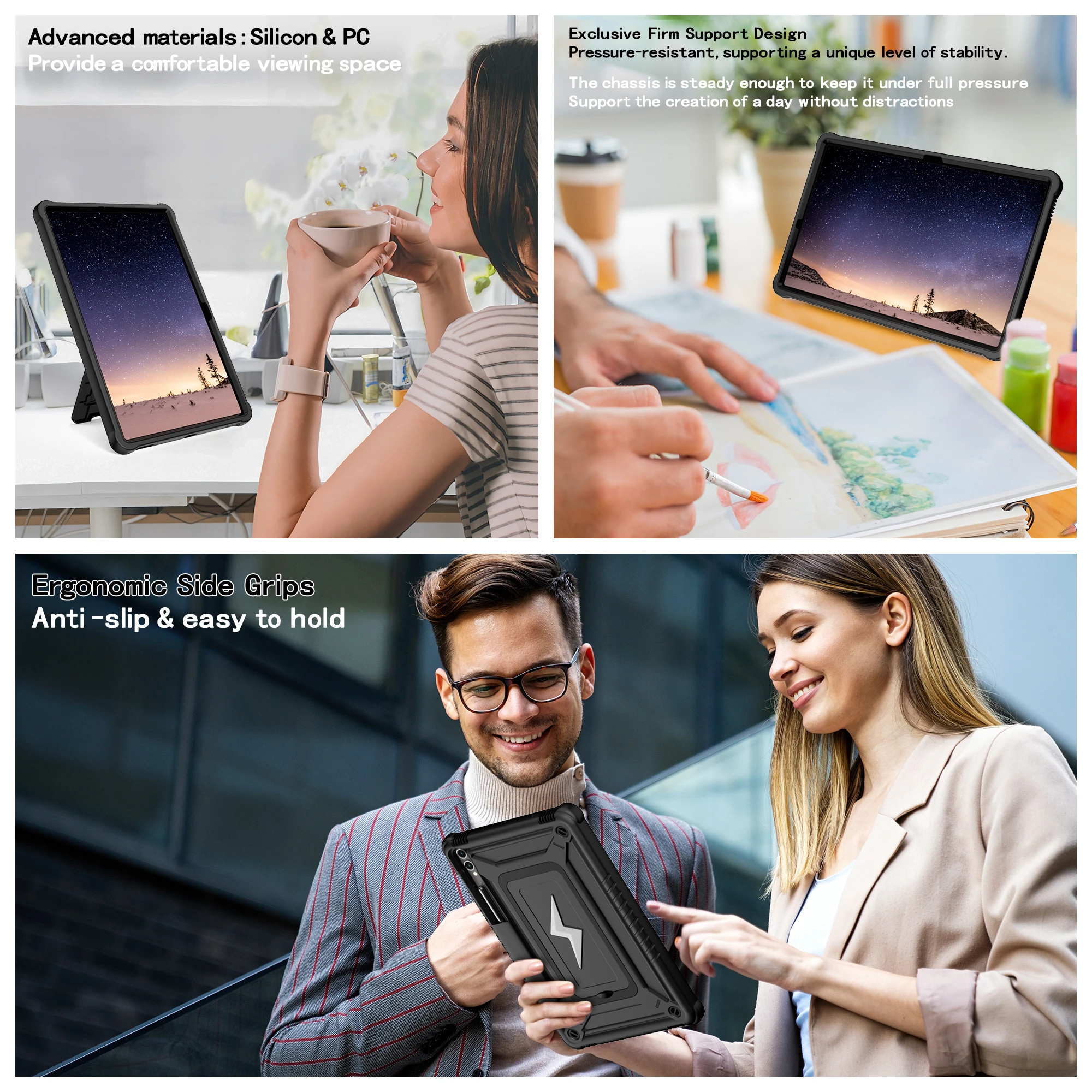 Фото Универсальный гибридный чехол для Galaxy Tab S10 S9 FE Plus 12,4 дюйма SM-X820 X826 X810 X816 X610 X616, чехол-подставка с плечевым ремнем №4
