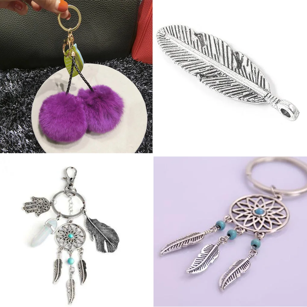 

20Pcs Feather Pendant Zinc Alloy Key Chain Feather Pendant Crafting DIY Making Accessory