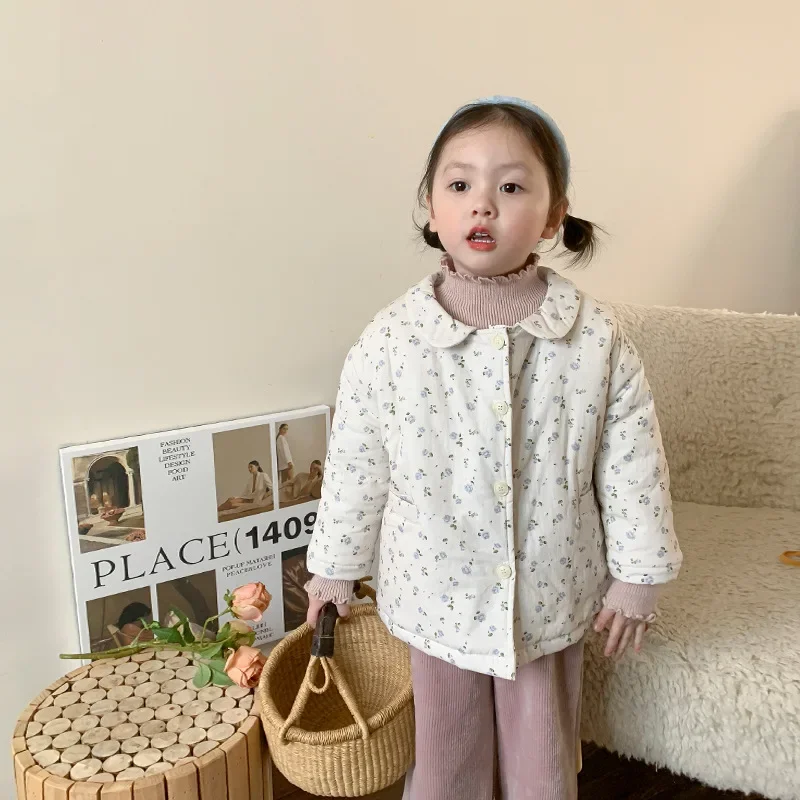 

Детская одежда, детское пальто с цветочным рисунком, кашемировый утепленный кардиган в Корейском стиле для девочек на осень и зиму, новинка