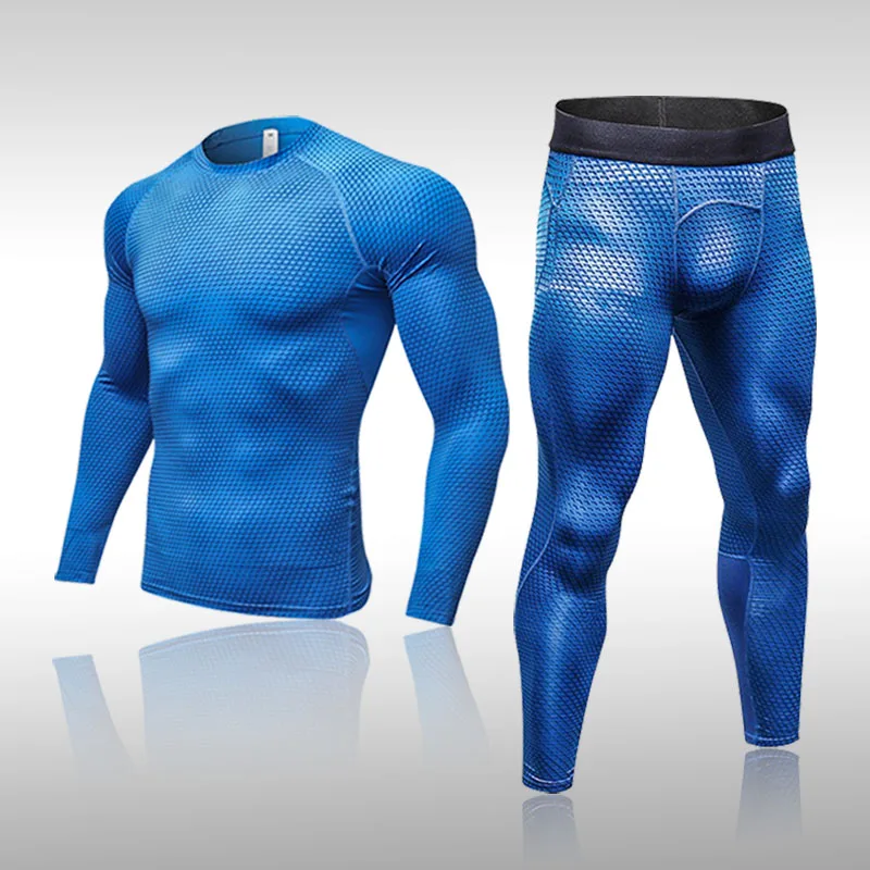 

2PCS Men Tracksuit Compression Set Workout Sportswear Gym Clothing Fitness Long Sleeve Tight Top & Waist Leggings Sports Suits