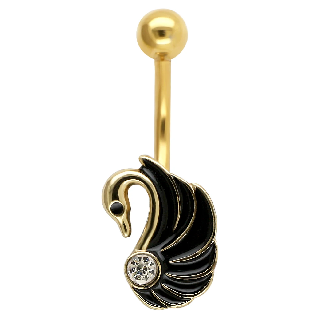 

JHJT 14G Navel Belly Button Ring Dangle Black Swan Surgical Stainless Steel Barbell Sexy Belly Piercing Rings Jewelry